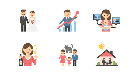 Celebrate life's milestones from wedding vows to family growth and career success with these vibrant, modern lifestyle icons.