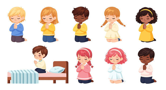 Diverse children peacefully praying for blessings and guidance in a moment of quiet reflection, offering hope and faith.