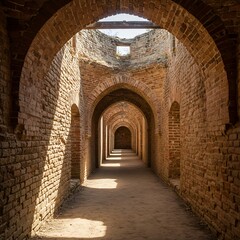 Obraz premium Ancient Roman Aqueduct Arches Perspective Tunnel Light and Shadow.