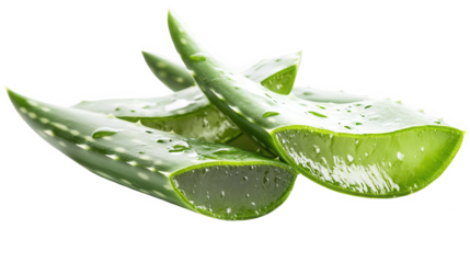 Fresh aloe vera slice isolated on transparent background for skincare product
