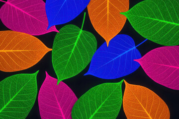 Obraz premium Exotic multicolor tropical foliage on black background