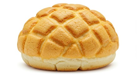 Baked pastry item displays a distinctive cross-hatched sweet crust over soft bread dough