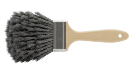 New professional wide paintbrush with wooden handle and thick dark bristles for home renovation projects isolated PNG with Transparent Background