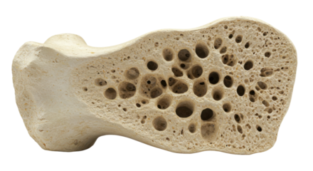 Cross section of human bone structure illustrating porosity, fragility, and osteoporosis disease concept. isolated PNG with Transparent Background