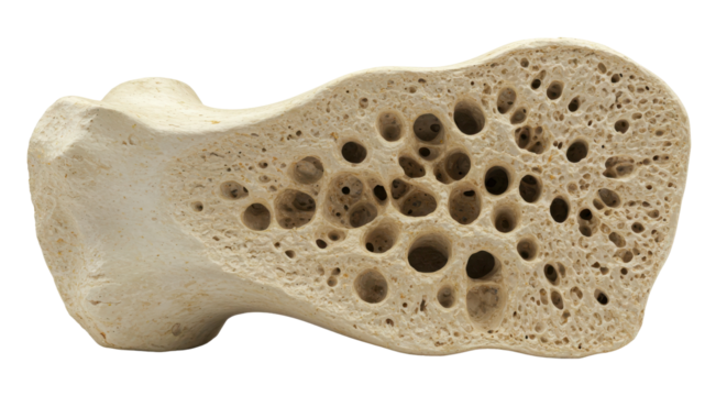 Cross section of human bone structure illustrating porosity, fragility, and osteoporosis disease concept. isolated PNG with Transparent Background