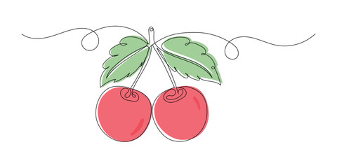 Two Cherries Continuous Line Art,natural cherry fruit line art