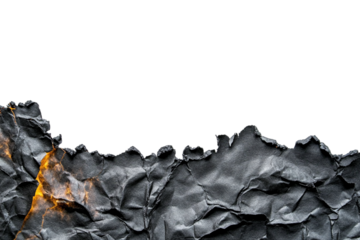 Crumpled charred paper surface with glowing orange fire effect