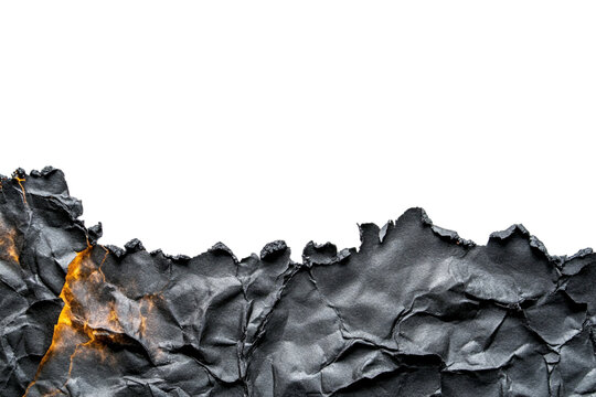 Crumpled charred paper surface with glowing orange fire effect