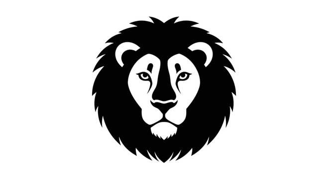 Bold black and white lion head emblem conveying strength, courage, and regal authority, perfect for branding and design projects.