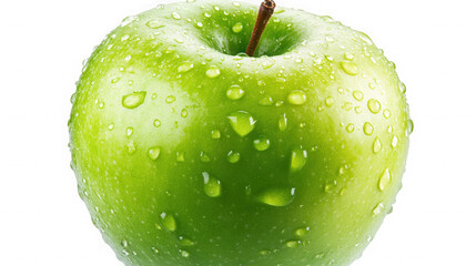 Fresh green apple with water droplets isolated on transparent background