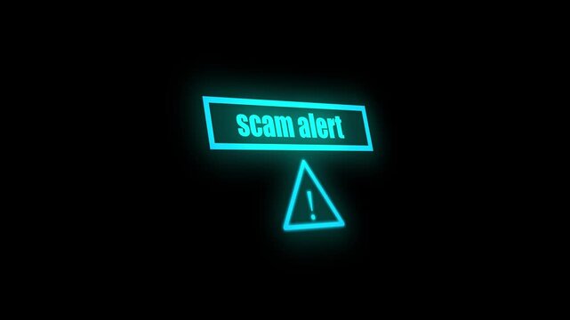 scam alert notification icon, red Scam alert Warning with Attention sign, Alert scam exclamation mark on black background.