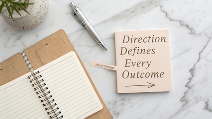 Inspirational Notebook on Marble Surface with Pen and Plants for Creative Ideas and Planning Strategies