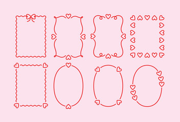Set of thin line frames with heart details for Valentine’s Day cards, quotes, and romantic designs