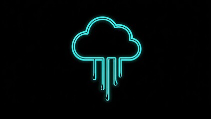 Neon cloud with dripping lines on a black background