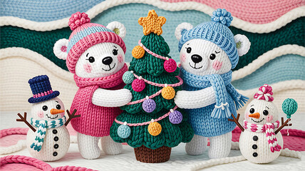 Cute, smiling handmade snowman toy decoration with a red scarf and hat on a colorful background, perfect for the Christmas and New Year's holiday season. Christmas party. 