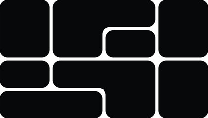 Black Rounded Rectangle Grid Layout with L- Shapes and White Spacing on White Background