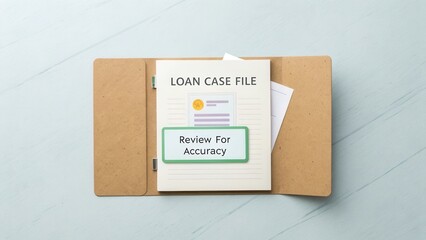Organized Loan Case File with Review Note and Documents on Table for Financial Analysis and Record Keeping