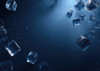 Ice cubes in a dark blue background