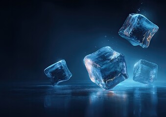 Ice cubes floating in the dark