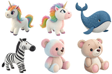 Plush unicorn rainbow unicorn whale zebra pastel teddy bear soft toys cozy children stuffed animals smiling