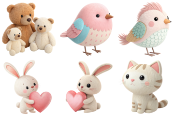 Plush bear pastel bird pastel bird bunny with heart bunny with heart plush cat soft toy rabbit soft toy cat