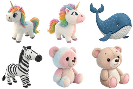 Plush unicorn rainbow unicorn whale zebra pastel teddy bear soft toys cozy children stuffed animals smiling