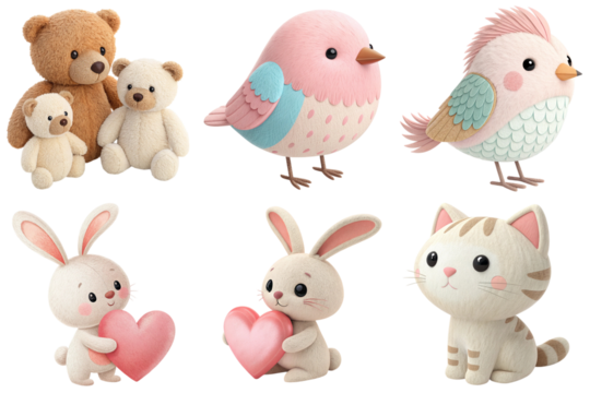 Plush bear pastel bird pastel bird bunny with heart bunny with heart plush cat soft toy rabbit soft toy cat