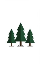 Fototapeta premium Three stylized evergreen trees stand prominently against a stark white background