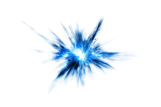 Dynamic blue and white energy burst abstract frozen ice explosion