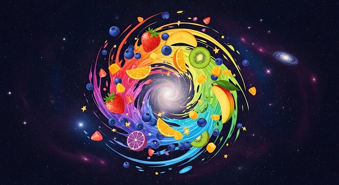 Vibrant Cosmic Fruit Galaxy Swirl. - Powered by Adobe
