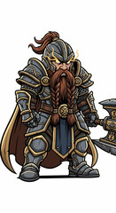 Fototapeta premium Fantasy Dwarf Warrior Character in Full Battle Armor.