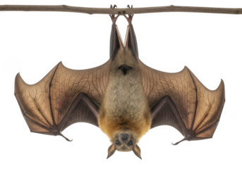 A fruit bat hanging upside down isolated on transparent background