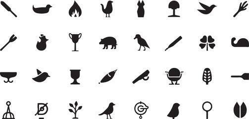 Vector icon set of black flower and tulip silhouettes for design illustration