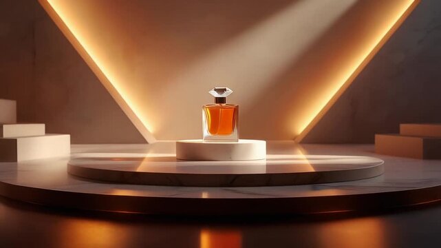 香水ボトルのブランド演出と高級感漂うディスプレイと光の美しい反射