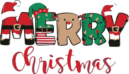 Merry Christmas cartoon caligraphy poster, vector, art work 