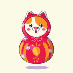 Fototapeta premium Cute cat transformed into a charming Daruma doll, inspired by Japanese culture, symbolizing luck and perseverance.