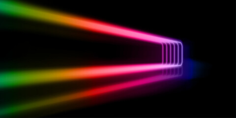 Rounded colorful neon lines glowing in the dark. Abstract minimalist geometric background. Cyberspace. Futuristic wallpaper