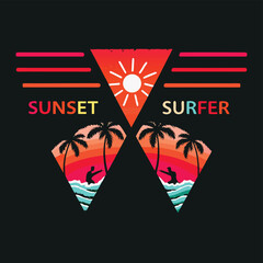 Sunset Surfer Retro Vibe Double Palm Graphic