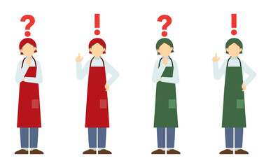 フラットイラスト：ひらめくスーパー店員と考えるスーパー店員