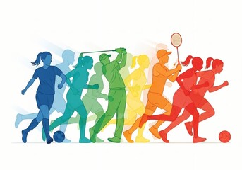 Colorful Silhouette Athletes in Motion Representing Multiple Sports and Fitness Activities