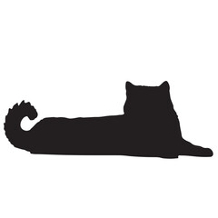 Cat Silhouette Reclining on White Background, Vector Illustration