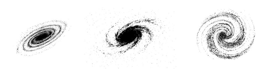 Set of Spiral Galaxy Vector Collection of detailed spiral galaxy vectors. Perfect for space, astronomy, science, cosmology, and futuristic background or design elements.