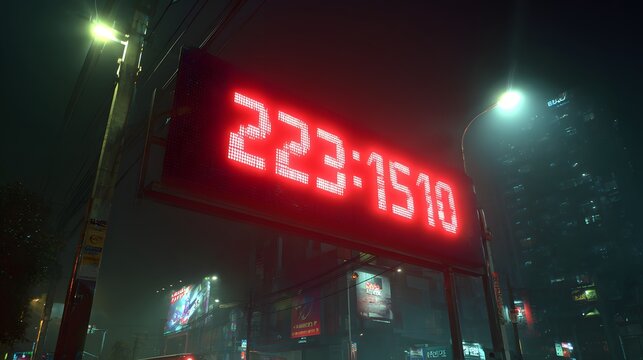 Digital countdown timer displaying 223:1510 in urban setting nighttime technology concept