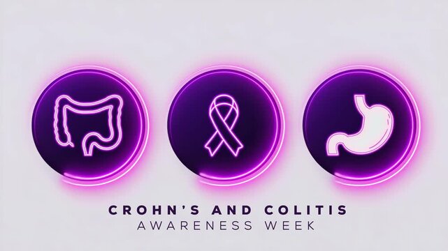 Crohn&rsquo;s and Colitis Awareness Week. Promoting Education and Care for IBD. stomach concept animation.