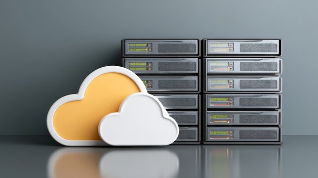 Cloud Storage Server Data Center with Cloud Icons in Modern Technology Environment