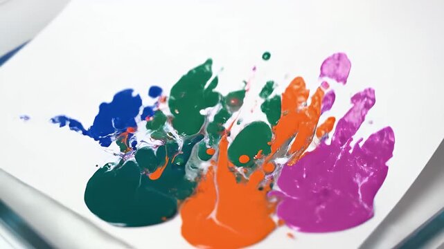 Hand making colorful paint marbling art drawing design on liquid surface