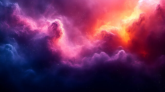 Vibrant space nebula with starfield backdrop and cosmic cloud formations ethereal galaxy background colorful abstract cloudscape blending pink purple and orange galactic scenery for fantasy theme