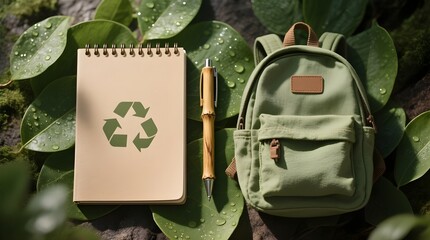 Eco-Friendly Stationery Set with Leaves and Natural Light