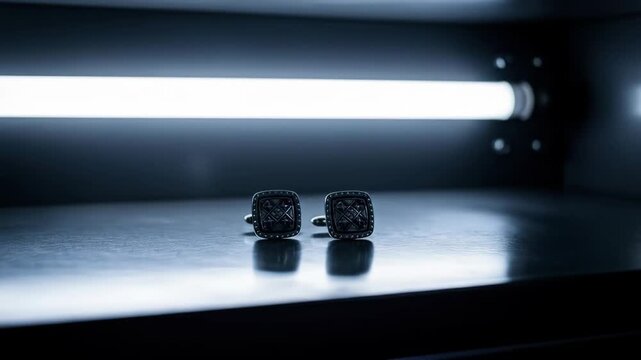 Elegant square cufflinks for groom, fashion accessory with wedding style in studio.