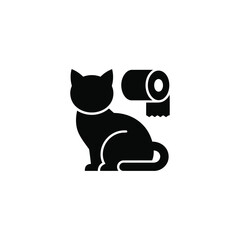 Black silhouette of a cat sitting next to a roll of toilet paper